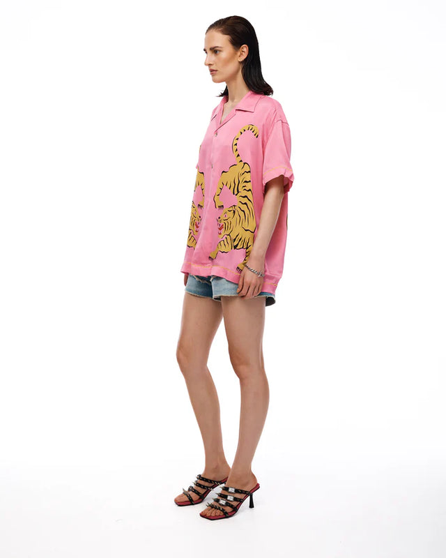 THE TALES - Crouching Tiger Washed Silk Shirt - Pink-Shirts & Tops-The Tales-XS-UPTOWN LOCAL