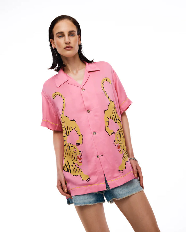THE TALES - Crouching Tiger Washed Silk Shirt - Pink-Shirts & Tops-The Tales-XS-UPTOWN LOCAL