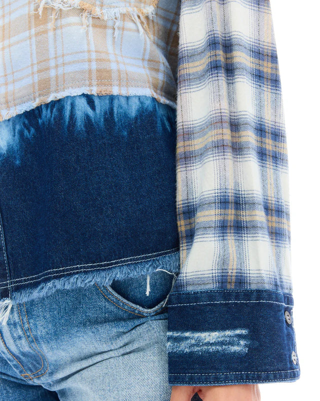 THE TALES - Mixed Flannel & Denim Shirt - Multi-Shirts & Tops-The Tales-XS-UPTOWN LOCAL