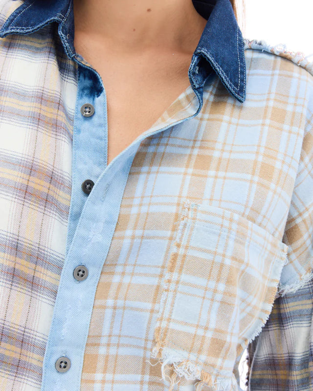 THE TALES - Mixed Flannel & Denim Shirt - Multi-Shirts & Tops-The Tales-XS-UPTOWN LOCAL
