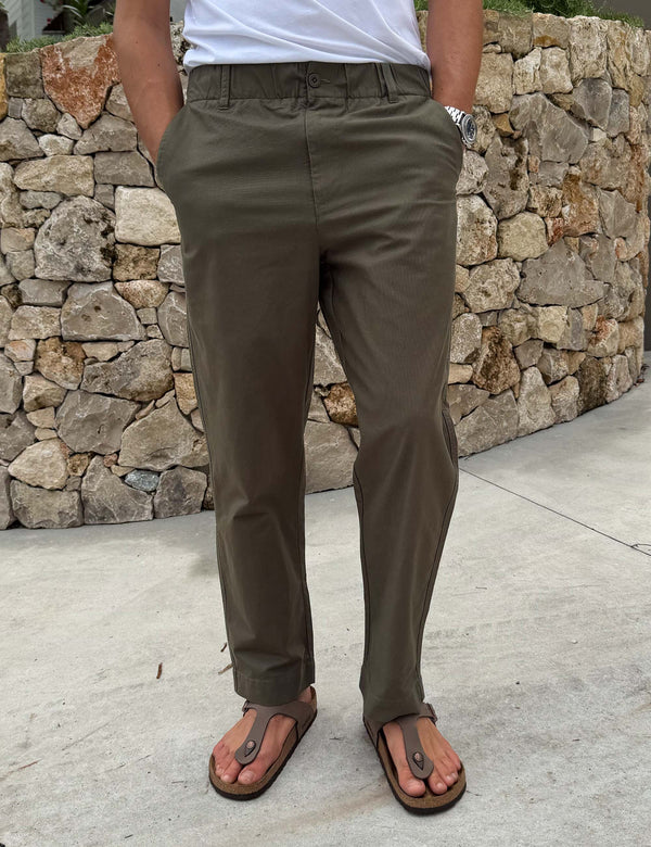 MR SIMPLE - CHAD ELASTIC WAIST RELAXED PANT - FATIGUE-Pants-Mr. Simple-S-UPTOWN LOCAL