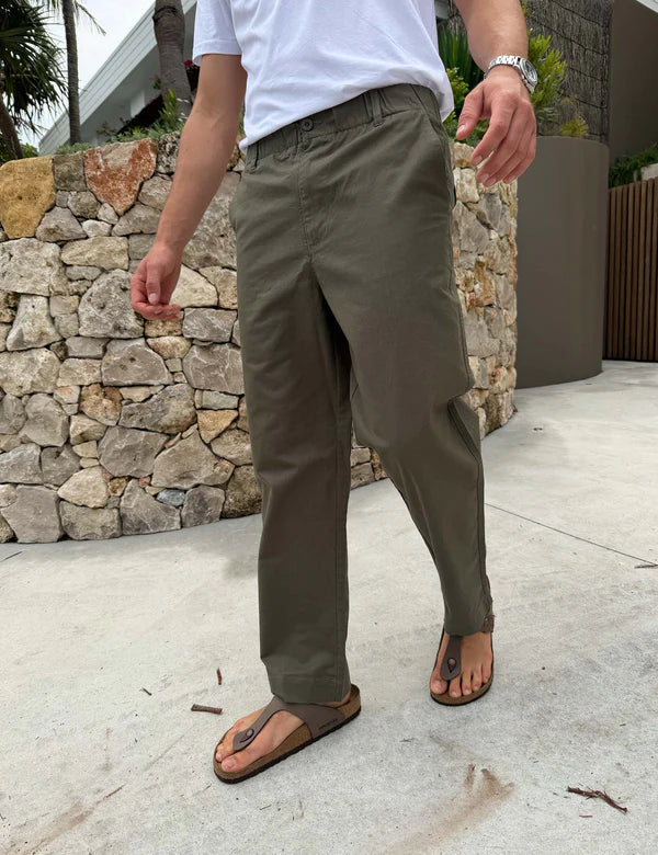 MR SIMPLE - CHAD ELASTIC WAIST RELAXED PANT - FATIGUE-Pants-Mr. Simple-S-UPTOWN LOCAL