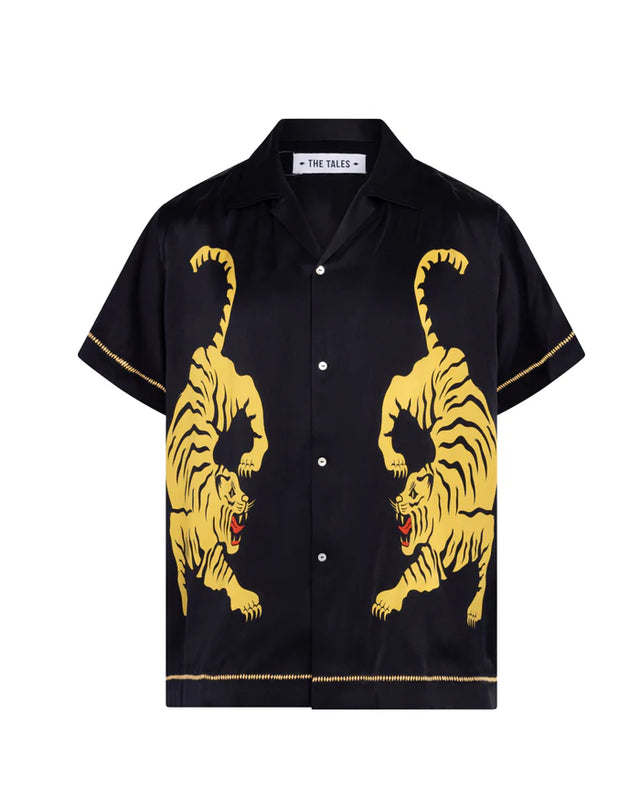 THE TALES - Crouching Tiger Silk Shirt - Black-Shirts & Tops-The Tales-XS-UPTOWN LOCAL
