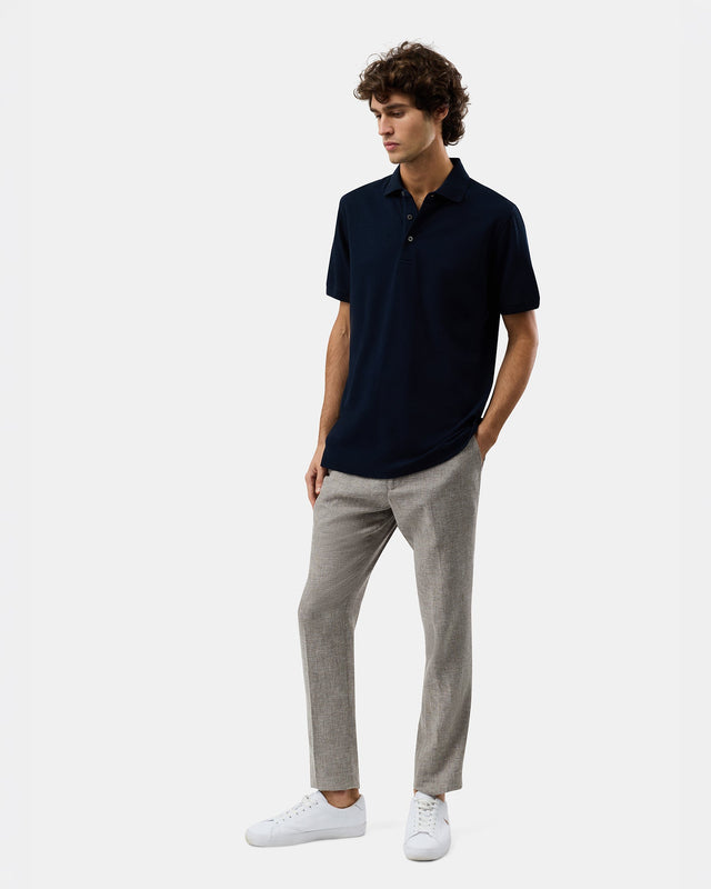 Brooksfield Cotton Stretch Textured Polo Shirt in Navy