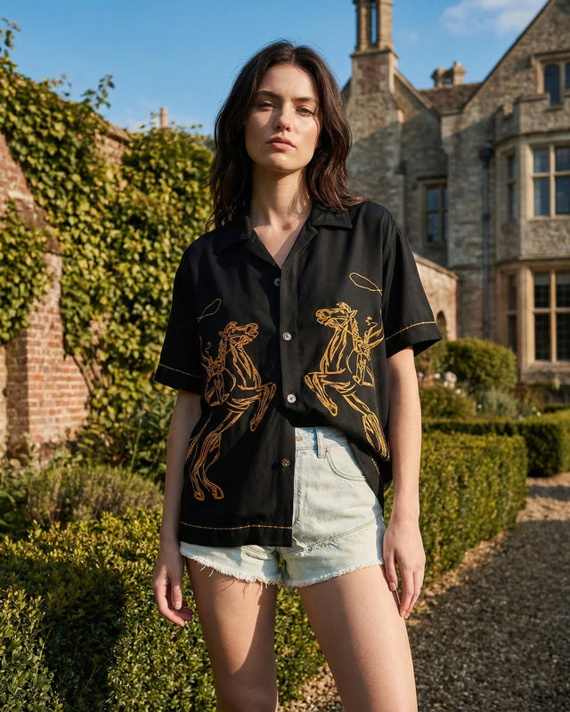 THE TALES - Cowboy Silk Shirt - Black-Shirts & Tops-The Tales-XS-UPTOWN LOCAL