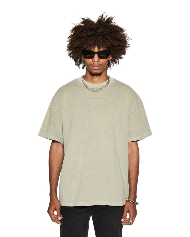 Ksubi SOTT Ekcess SS Tee Outback Khaki — Front modeled close view