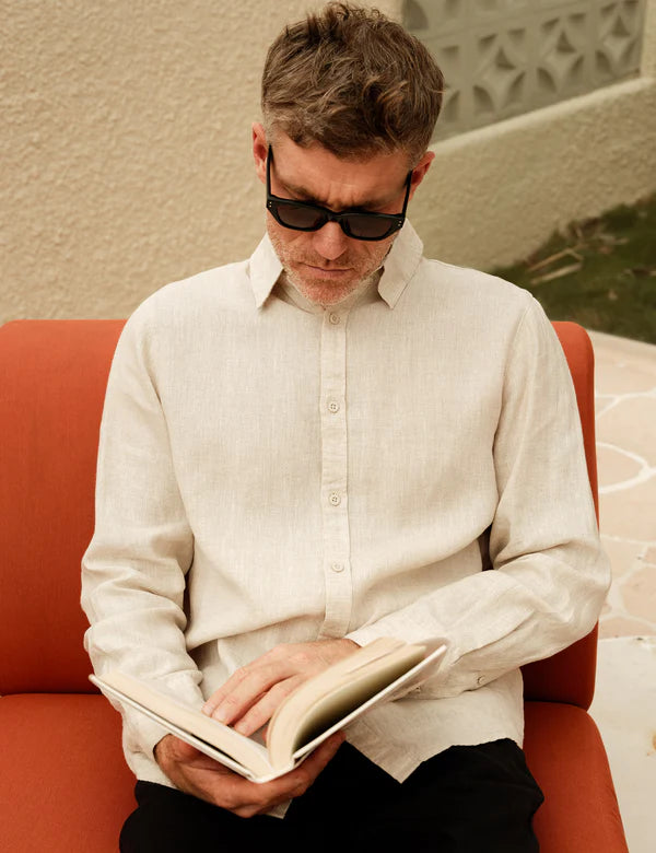 MR SIMPLE - LINEN LONG SLEEVE SHIRT - NATURAL-Shirts-Mr. Simple-S-UPTOWN LOCAL