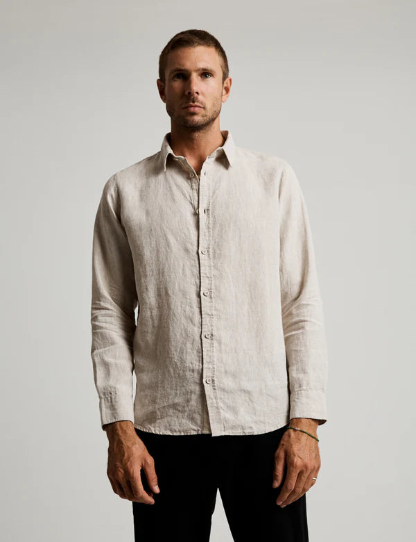 MR SIMPLE - LINEN LONG SLEEVE SHIRT - NATURAL-Shirts-Mr. Simple-S-UPTOWN LOCAL