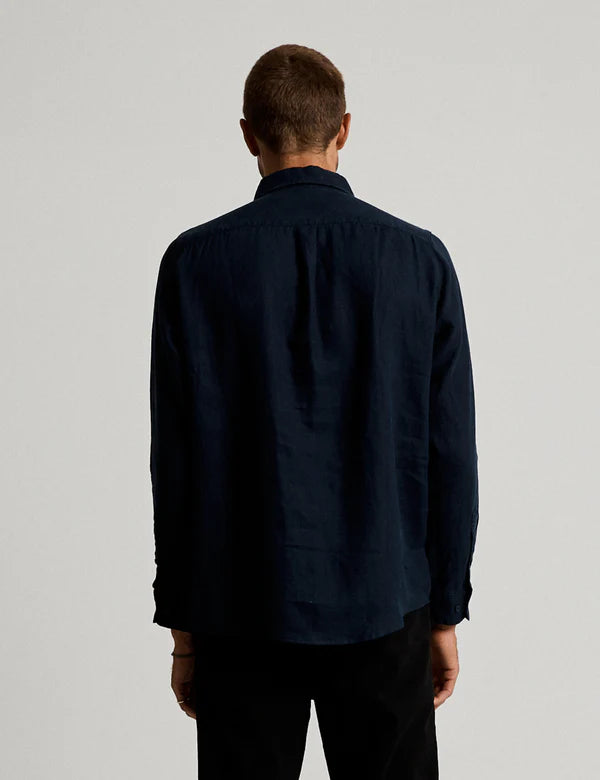 MR SIMPLE - LINEN LONG SLEEVE SHIRT - NAVY-Shirts-Mr. Simple-S-UPTOWN LOCAL