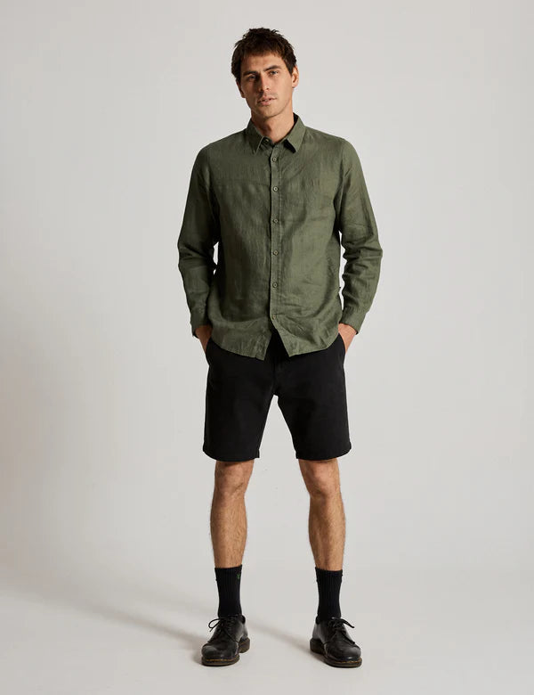 MR SIMPLE - LINEN LONG SLEEVE SHIRT - FATIGUE-Shirts-Mr. Simple-S-UPTOWN LOCAL