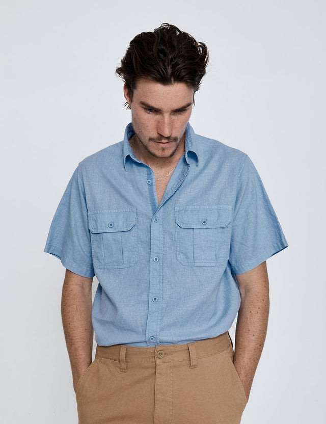 Steve McQueen SS Safari Shirt -Vintage Blue-Shirts & Tops-Mr. Simple-S-UPTOWN LOCAL