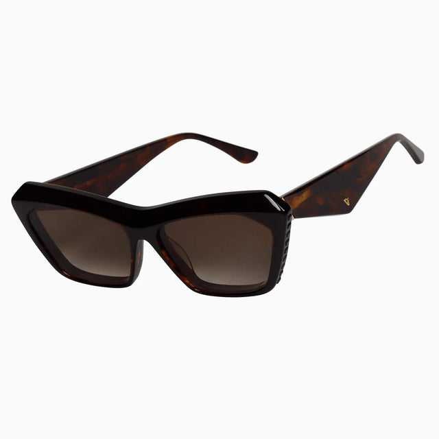 Piaf - Tobacco Tort w. Black Swarovski Crystals Gold Metal Trim / Polarised Brown Gradient Lens-Sunglasses-Valley-UPTOWN LOCAL