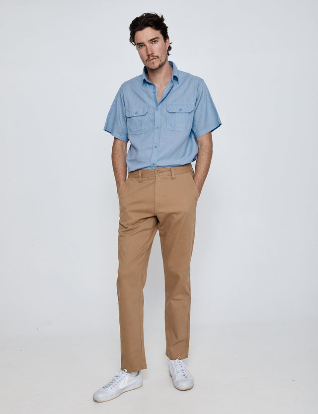 Steve McQueen SS Safari Shirt -Vintage Blue-Shirts & Tops-Mr. Simple-S-UPTOWN LOCAL