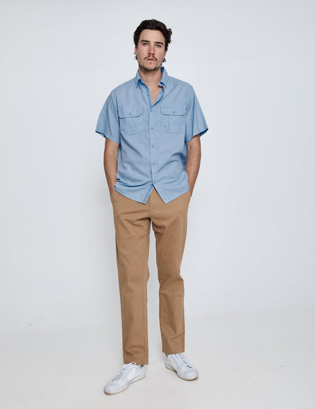 Steve McQueen SS Safari Shirt -Vintage Blue-Shirts & Tops-Mr. Simple-S-UPTOWN LOCAL