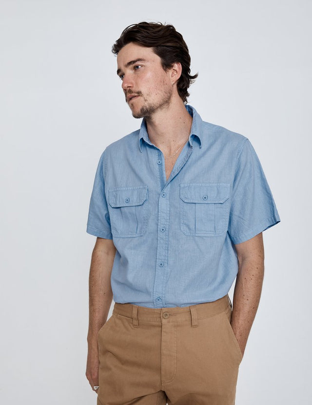 Steve McQueen SS Safari Shirt -Vintage Blue-Shirts & Tops-Mr. Simple-S-UPTOWN LOCAL
