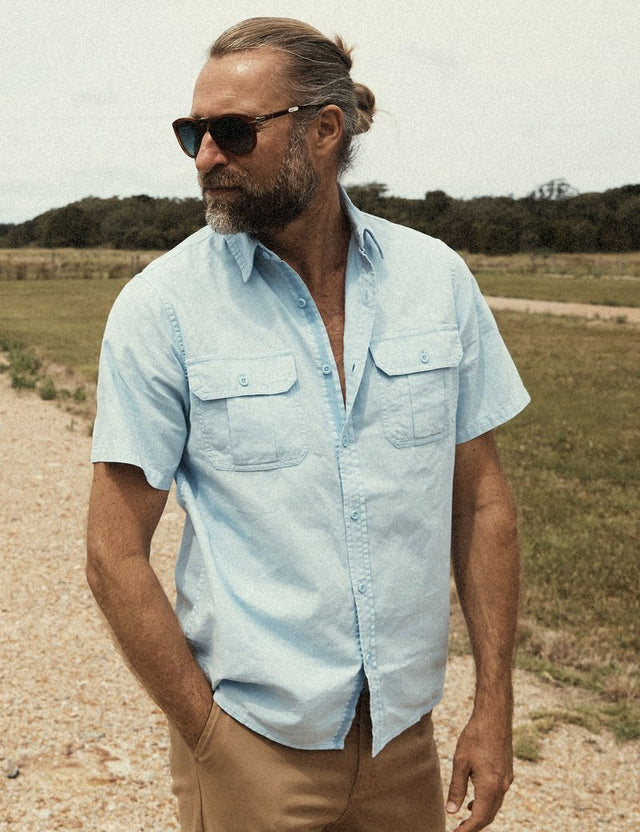 Steve McQueen SS Safari Shirt -Vintage Blue-Shirts & Tops-Mr. Simple-S-UPTOWN LOCAL