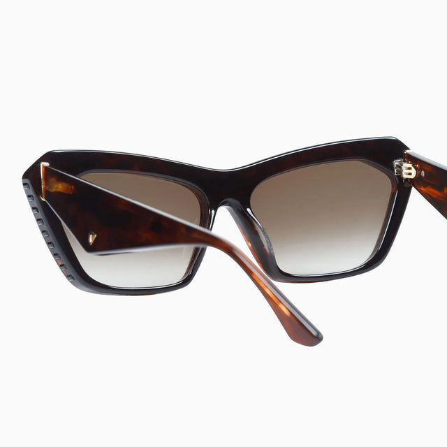 Piaf - Tobacco Tort w. Black Swarovski Crystals Gold Metal Trim / Polarised Brown Gradient Lens-Sunglasses-Valley-UPTOWN LOCAL