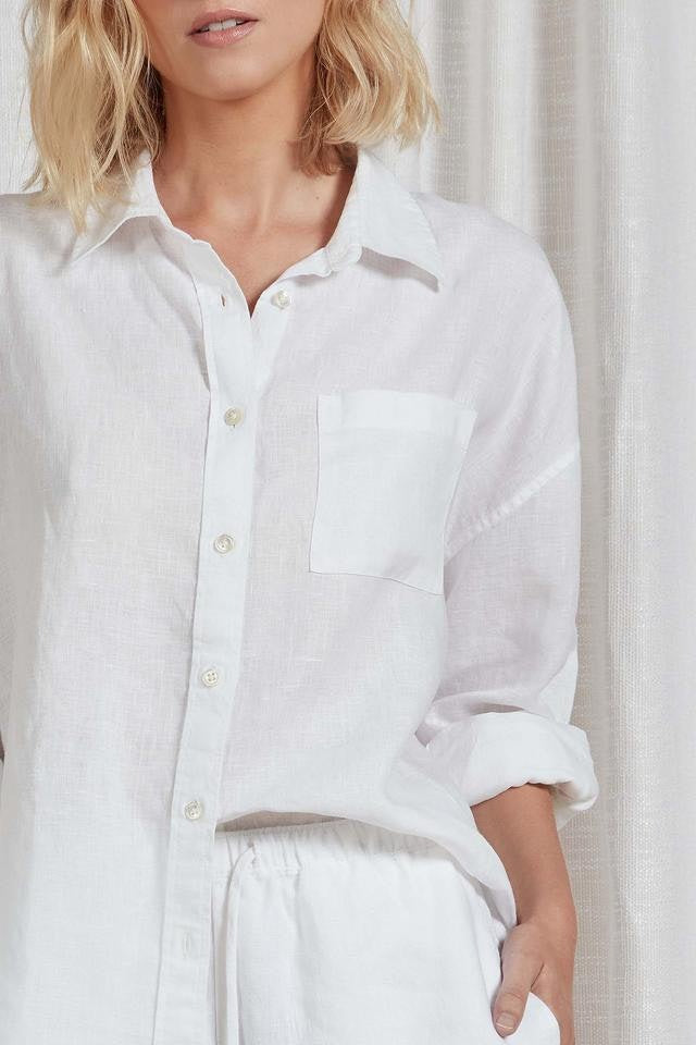 Womens Hampton L/S Linen Shirt - White-Shirts & Tops-The Academy Brand-XS-UPTOWN LOCAL