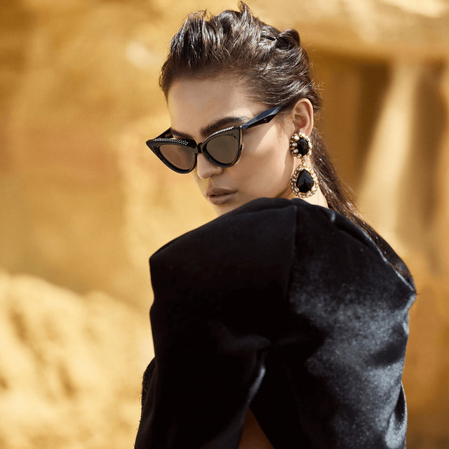 Raven Crystal - Gloss Black w. Swarovski Crystal / Black Lens-Sunglasses-Valley-UPTOWN LOCAL