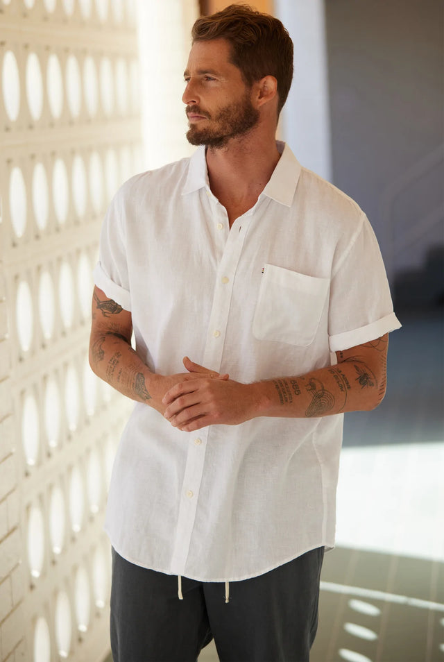 Hampton S/S Linen Shirt - White-Shirts-Academy Brand-XS-UPTOWN LOCAL