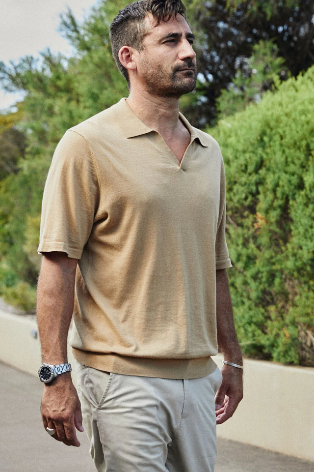 Stark Knit Polo - Beige-Shirts & Tops-Kore Studios-S-UPTOWN LOCAL