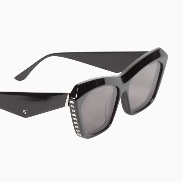 Piaf - Gloss Black w. Swarovski Crystals Silver Metal Trim / Polarised Lens-Sunglasses-Valley-UPTOWN LOCAL