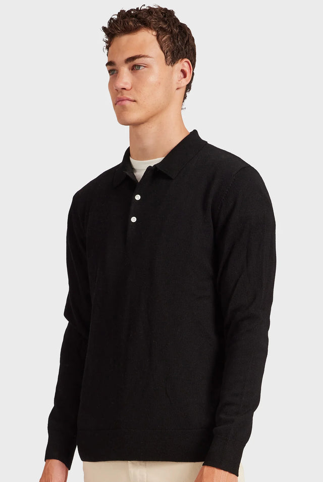 Merino Polo - Black-Polo-Academy Brand-S-UPTOWN LOCAL