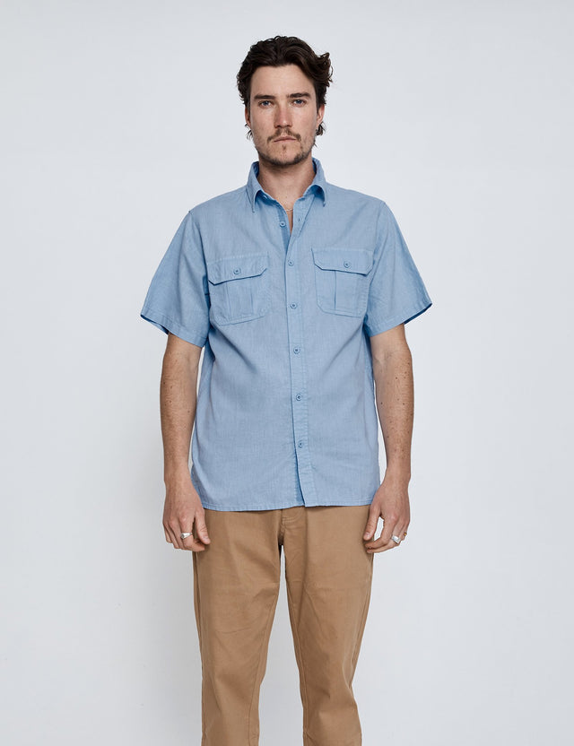 Steve McQueen SS Safari Shirt -Vintage Blue-Shirts & Tops-Mr. Simple-S-UPTOWN LOCAL