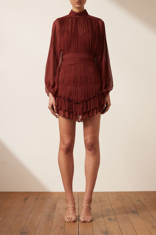 Safira Long Sleeve Mini Dress - Sangria-Dresses-Shona Joy-6-UPTOWN LOCAL
