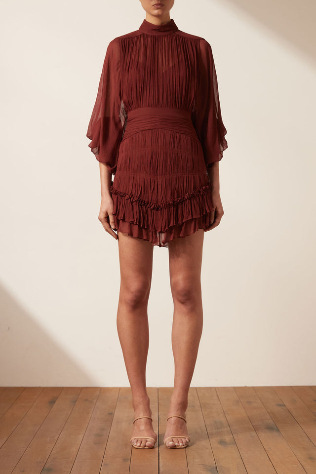 Safira Long Sleeve Mini Dress - Sangria-Dresses-Shona Joy-6-UPTOWN LOCAL