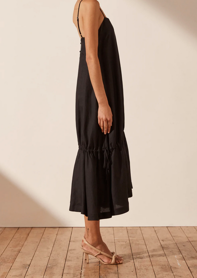 Morgan Linen Lantern Midi Dress - Black-Dresses-Shona Joy-6-UPTOWN LOCAL