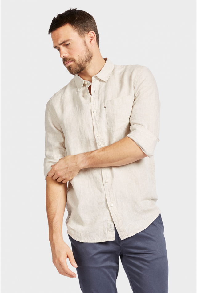 Hampton Linen Shirt Oatmeal-Shirts-The Academy Brand-UPTOWN LOCAL
