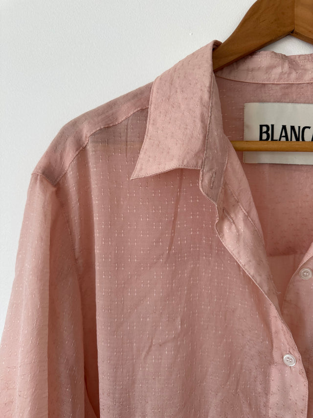 BLANCA - SEMI SHEER S/S SHIRT - ONE SIZE - SOFT PINK-Shirts-UPTOWN VINTAGE-UPTOWN LOCAL