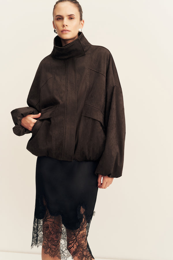 SHONA JOY - Ernest Funnel Neck Bomber Jacket - Cocao Caco-Jackets-Shona Joy-6-UPTOWN LOCAL