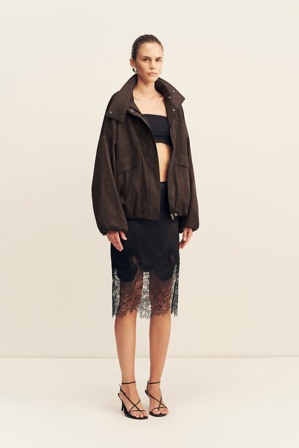 SHONA JOY - Ernest Funnel Neck Bomber Jacket - Cocao Caco-Jackets-Shona Joy-6-UPTOWN LOCAL
