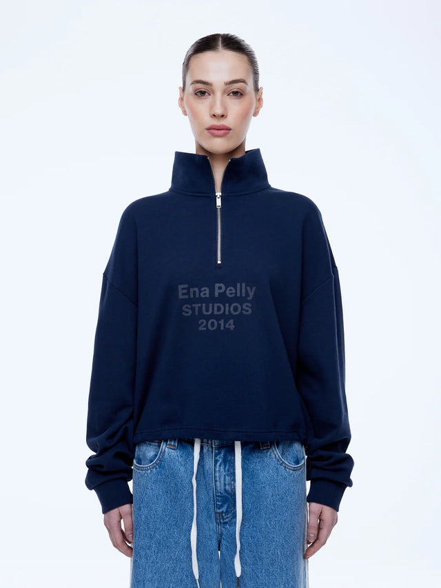 ENA PELLY - Kenzie 1/4 Zip Jumper - Navy-Jumpers-ENA PELLY-6-UPTOWN LOCAL