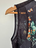 SANDRO - SILK PRINT W-LACE DETAIL S/L SHIRT - BLACK / MULTI - 2 / M-Shirts-UPTOWN VINTAGE-UPTOWN LOCAL