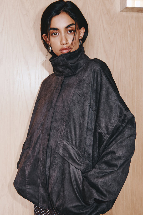 SHONA JOY - Ernest Funnel Neck Bomber Jacket - Cocao Caco-Jackets-Shona Joy-6-UPTOWN LOCAL