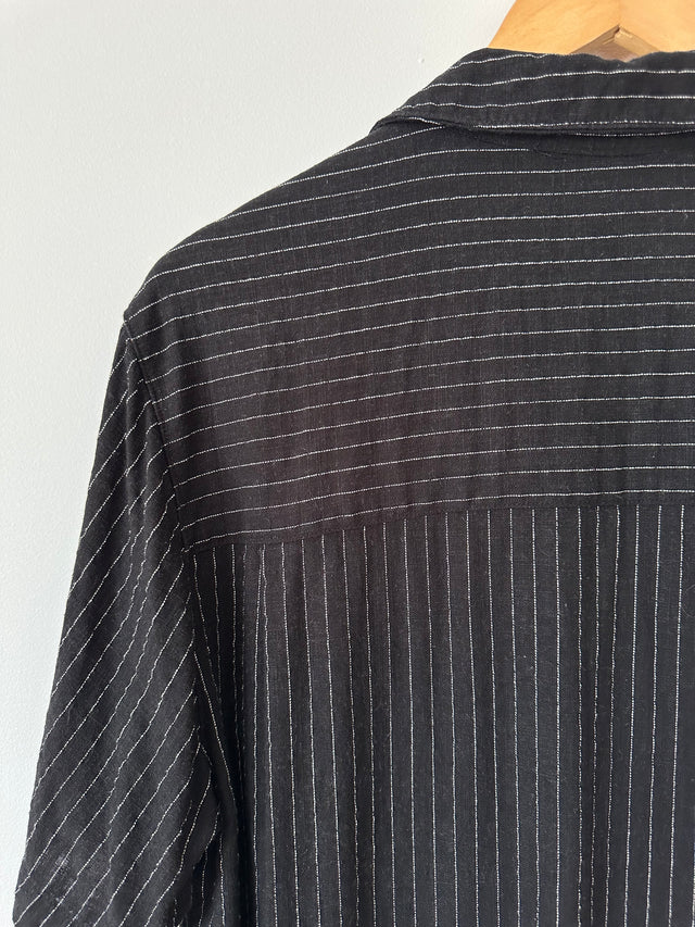 BLANCA - LINEN / RAYON PINSTRIPE SHIRT - BLACK - S/M-Shirts-UPTOWN VINTAGE-UPTOWN LOCAL