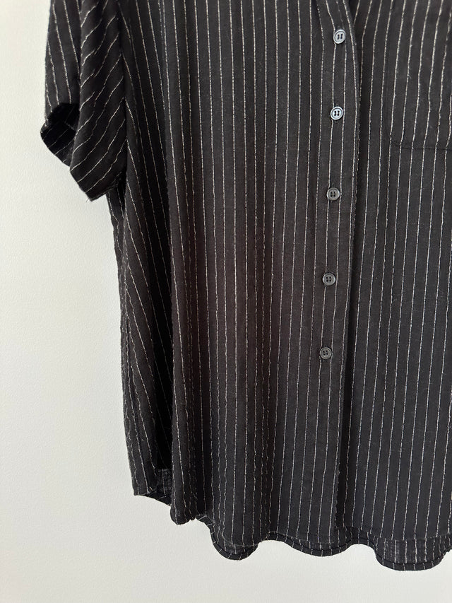 BLANCA - LINEN / RAYON PINSTRIPE SHIRT - BLACK - S/M-Shirts-UPTOWN VINTAGE-UPTOWN LOCAL