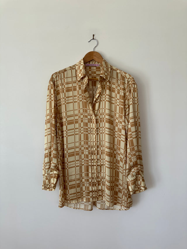HANSEN & GRETEL - GEO CHECK OVERSIZED SHIRT - GOLD - M-Shirts-UPTOWN VINTAGE-UPTOWN LOCAL