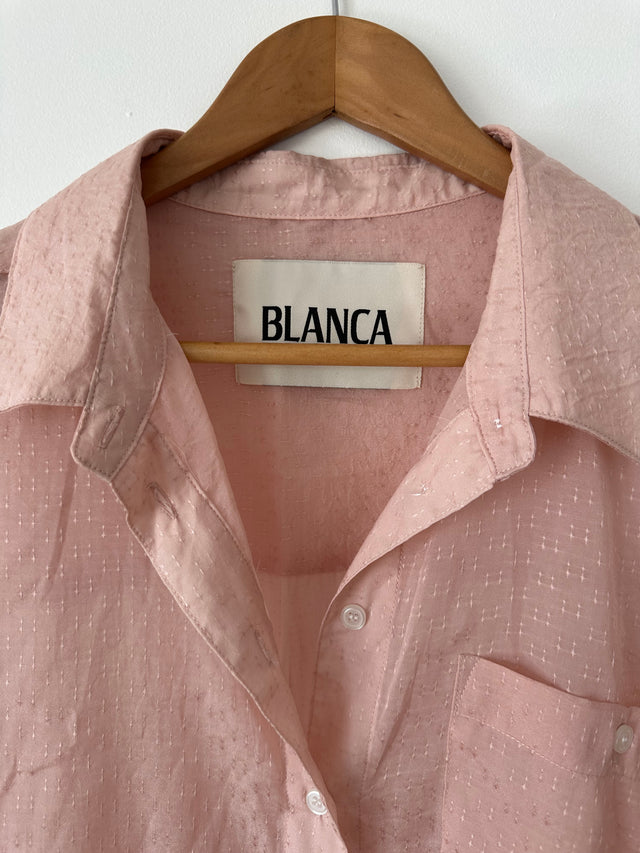 BLANCA - SEMI SHEER S/S SHIRT - ONE SIZE - SOFT PINK-Shirts-UPTOWN VINTAGE-UPTOWN LOCAL