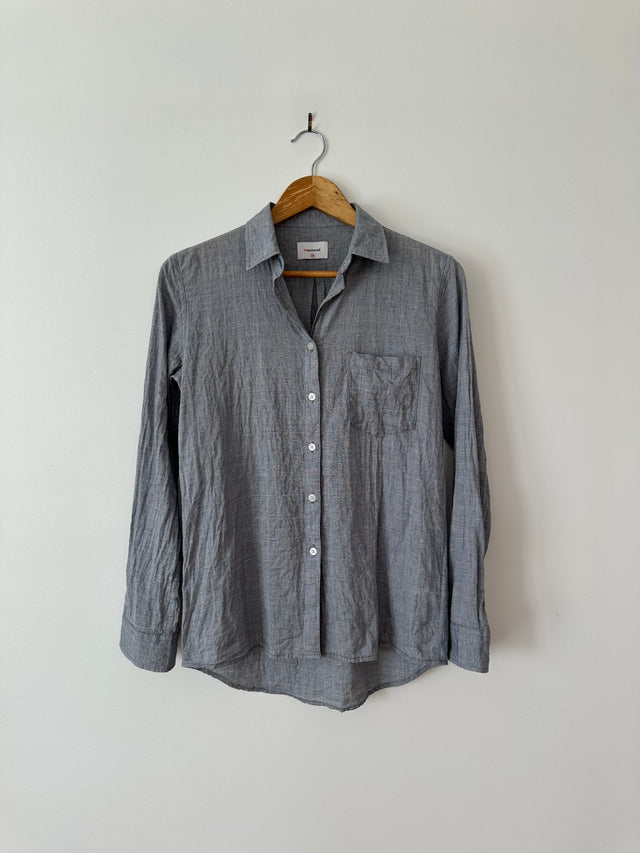 WEATHERED - LONG SLEEVE COTTON SHIRT - NAVY/CHARCOAL - M-Shirts-UPTOWN VINTAGE-UPTOWN LOCAL