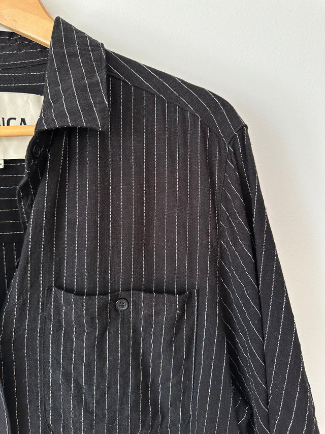 BLANCA - LINEN / RAYON PINSTRIPE SHIRT - BLACK - S/M-Shirts-UPTOWN VINTAGE-UPTOWN LOCAL