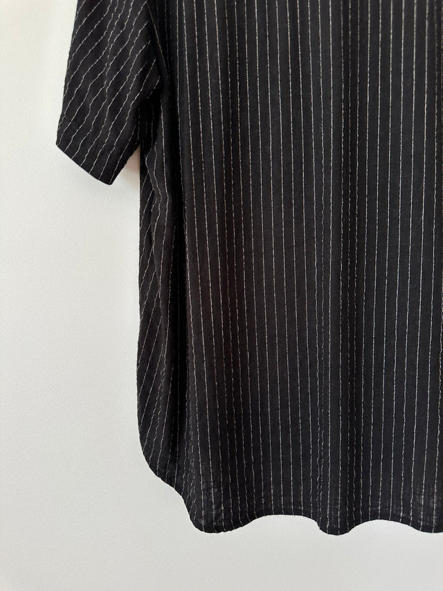 BLANCA - LINEN / RAYON PINSTRIPE SHIRT - BLACK - S/M-Shirts-UPTOWN VINTAGE-UPTOWN LOCAL