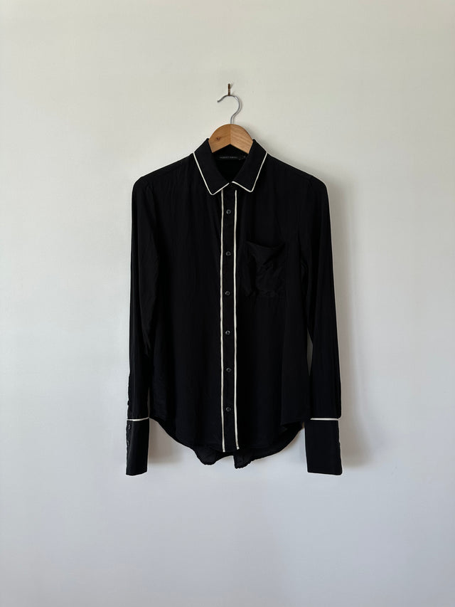 NOBODY DENIM - PIPED SILK SHIRT - BLACK / WHITE - S-Shirts-UPTOWN VINTAGE-UPTOWN LOCAL