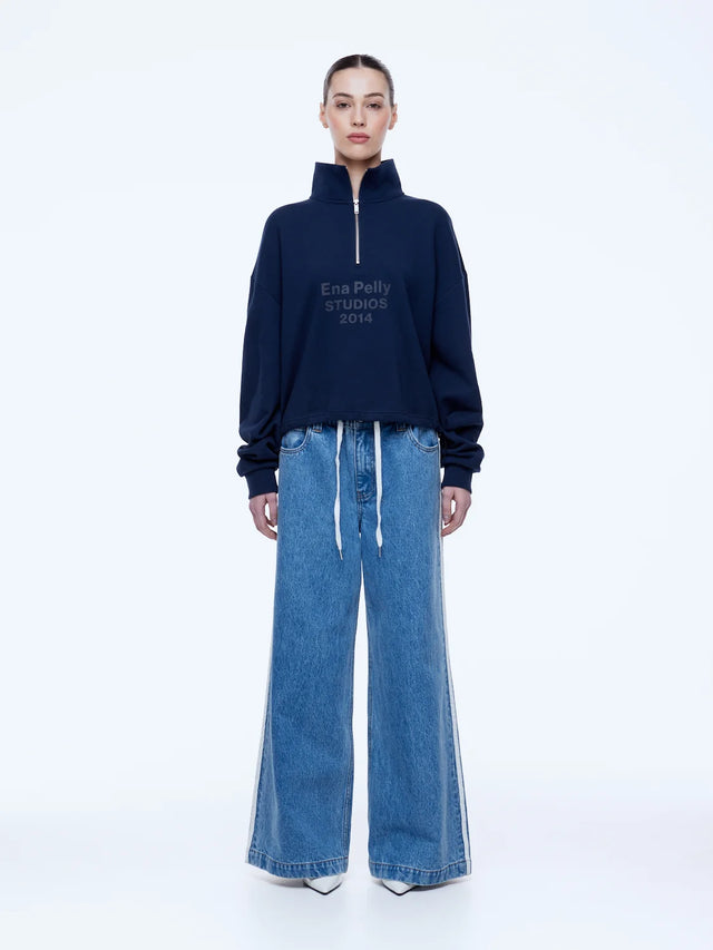 ENA PELLY - Kenzie 1/4 Zip Jumper - Navy-Jumpers-ENA PELLY-6-UPTOWN LOCAL