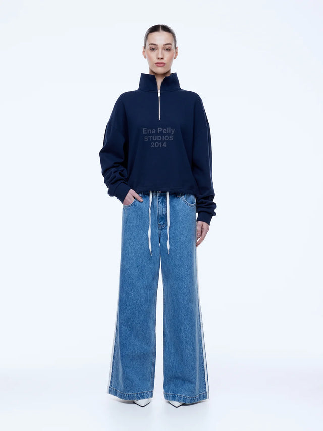 ENA PELLY - Kenzie 1/4 Zip Jumper - Navy-Jumpers-ENA PELLY-6-UPTOWN LOCAL