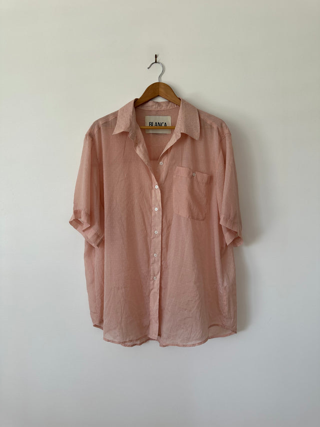 BLANCA - SEMI SHEER S/S SHIRT - ONE SIZE - SOFT PINK-Shirts-UPTOWN VINTAGE-UPTOWN LOCAL