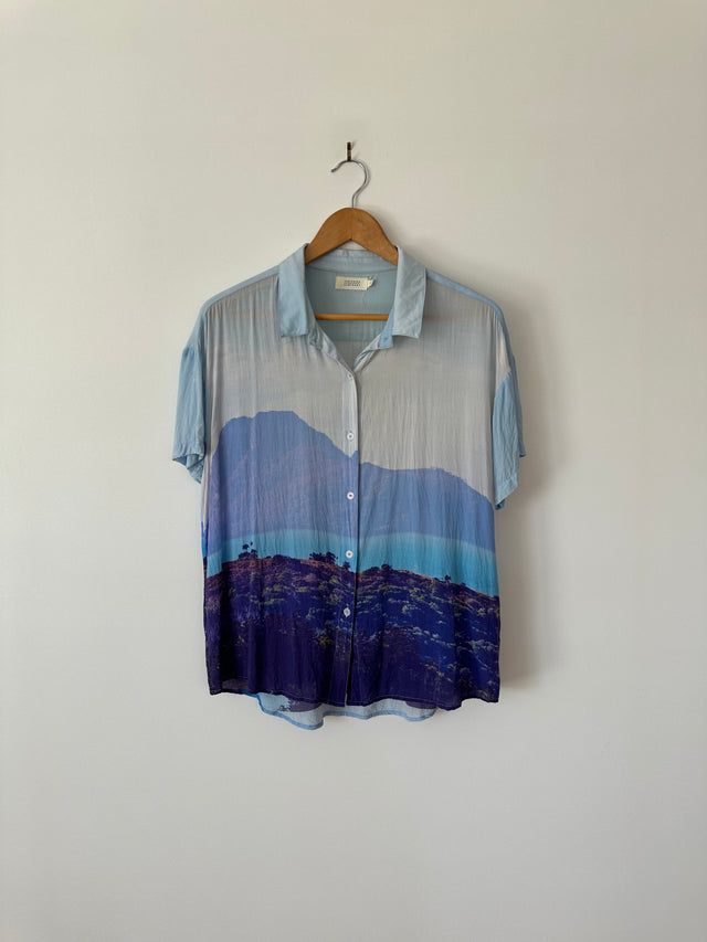 VANISHING ELEPHANT - VISCOSE GRAPHIC PRINT SHIRT - BLUE - 12-Shirts-UPTOWN VINTAGE-UPTOWN LOCAL